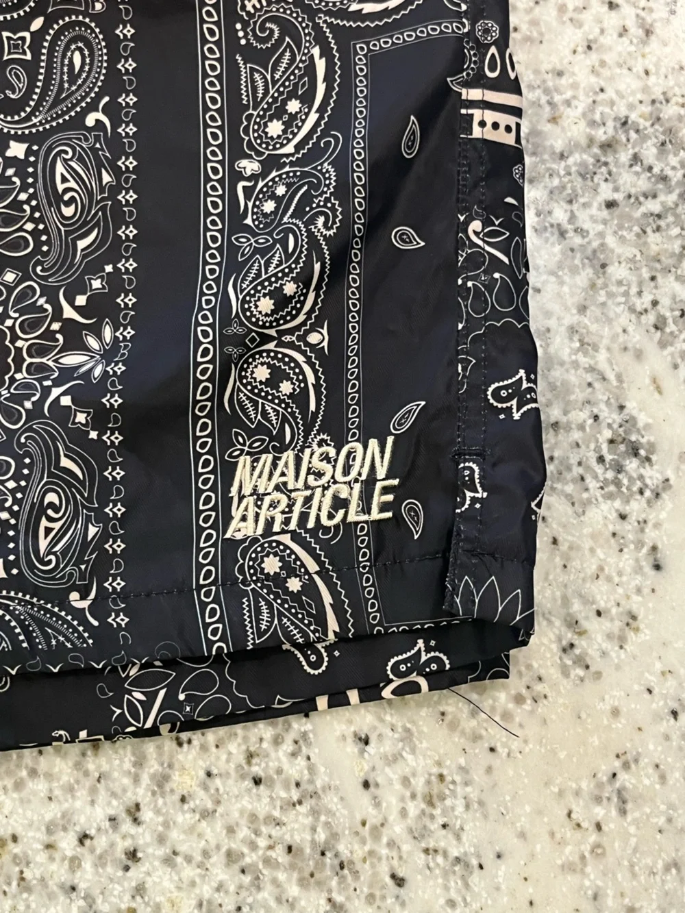 Maison Article Men’s XL 6” Inseam Swim Shorts Black & White Bandana Premium Esse